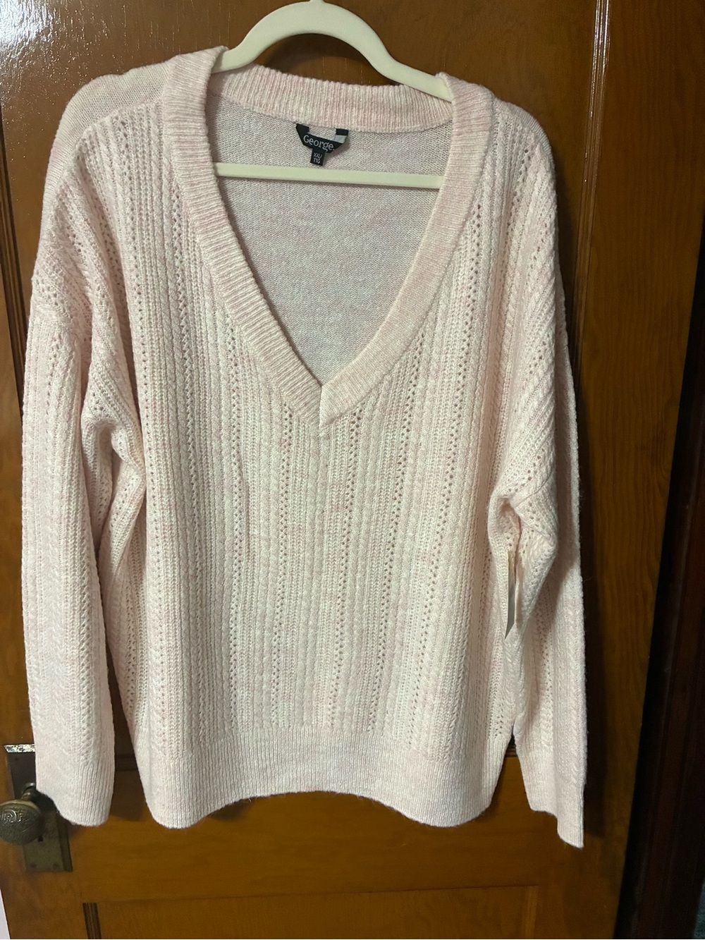 🔥 NWT George Pale Pink V-Neck Open-Stitch Knit Sweater
